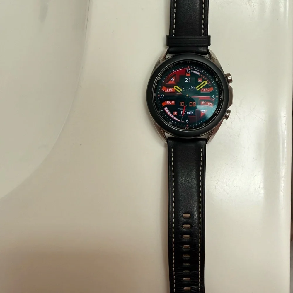 Samsung Galaxy Watch3 with Black Leather Strap